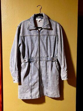 Whiteroom + Cactus Denim Shirt Dress Zip Front Cinched Waist Size Large